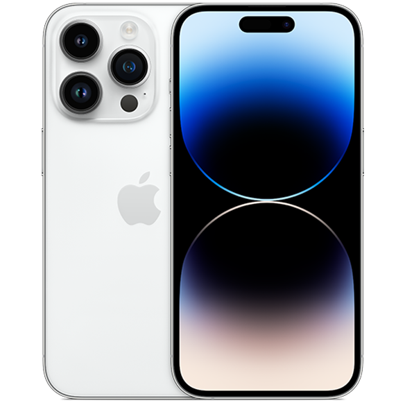 Apple iPhone 14 Pro in Silver, front and rear