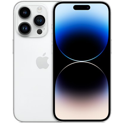 Apple iPhone 14 Pro in Silver, front and rear