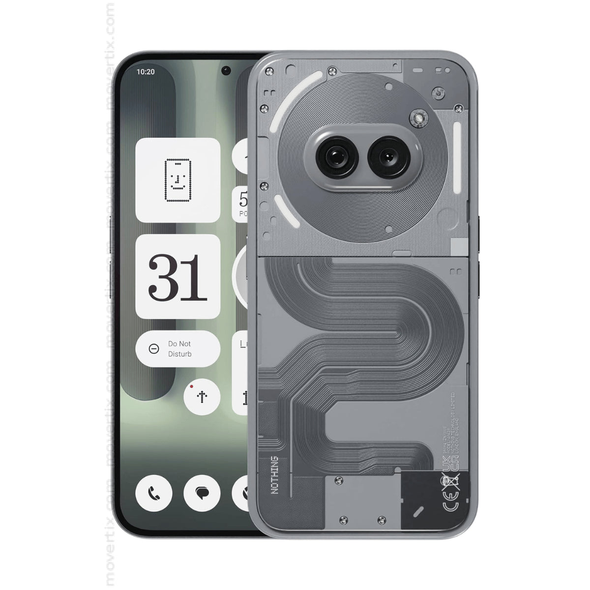 Nothing Phone 2a Plus in Grey, front and rear views