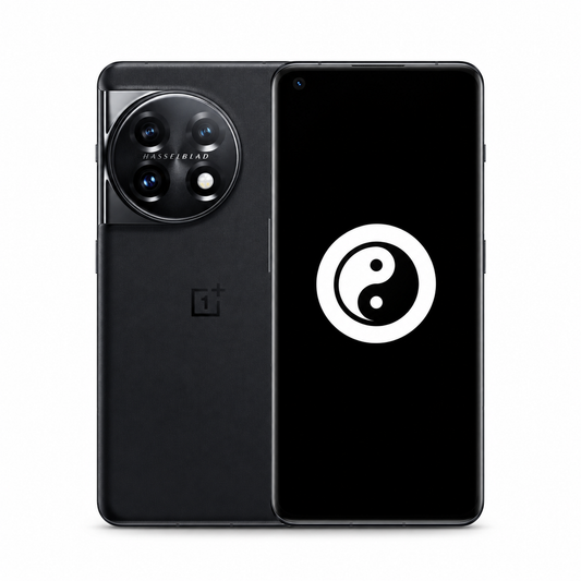 OnePlus 11 in black, front and rear view with the KernelSU Next logo on screen