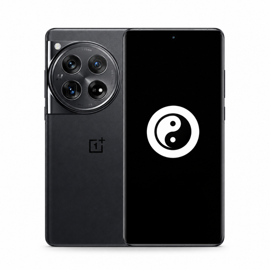 OnePlus 12 in black, front and rear view with the KernelSU Next logo on screen