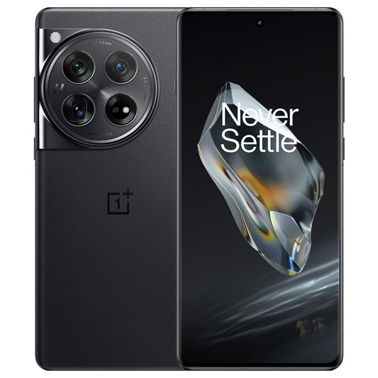 OnePlus 12 Silky Black front and rear handset views