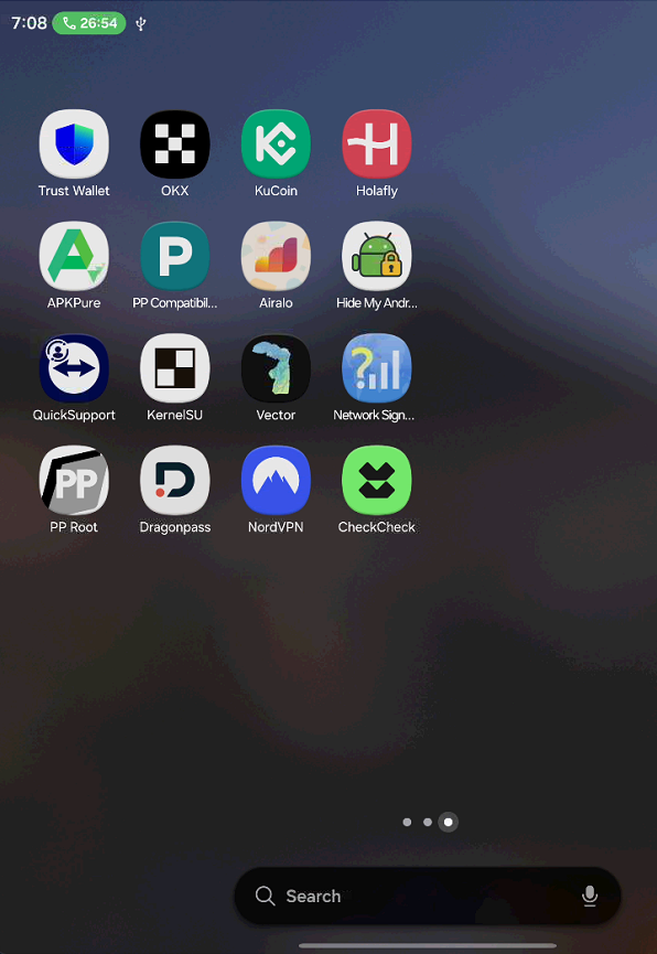 Galaxy Z Fold8 Ultra app screen showing PP Root and KernelSU; third-party apps and subscriptions are separate